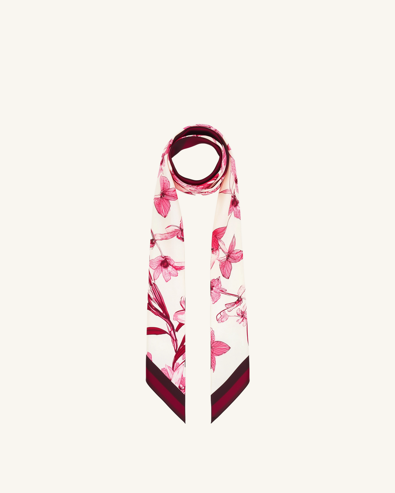 Olivia Orchid Print Twilly Scarf - Red