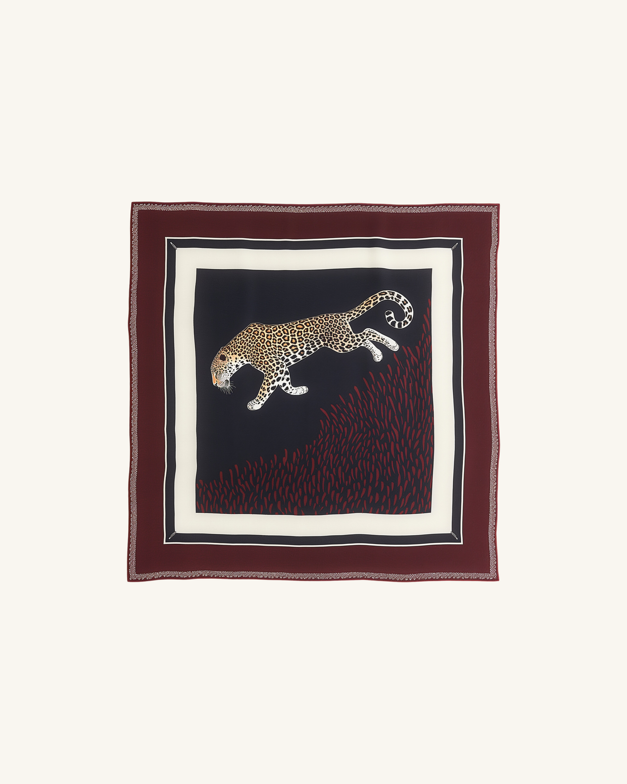 Ava Leopard Print Square Scarf - Burgundy