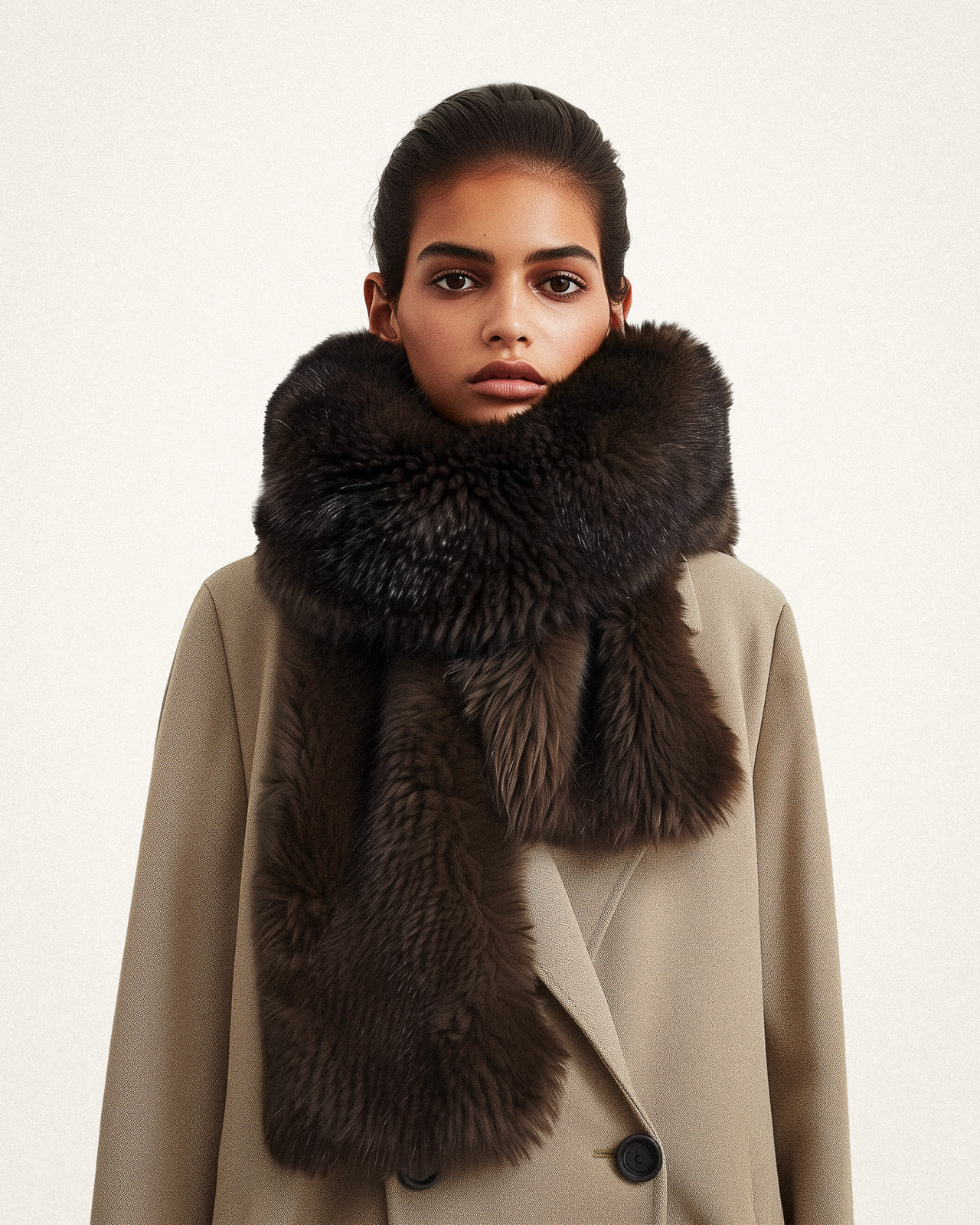 Ella Oversized Faux Fur Scarf - Dark Brown