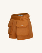 Abigail High-Waisted Utility Shorts - Brown