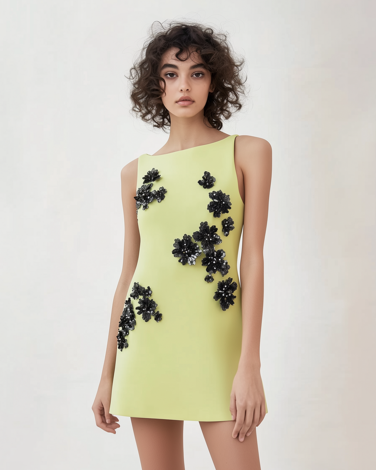 Charlotte Sleeveless Embellished Mini Dress – Lime/Black