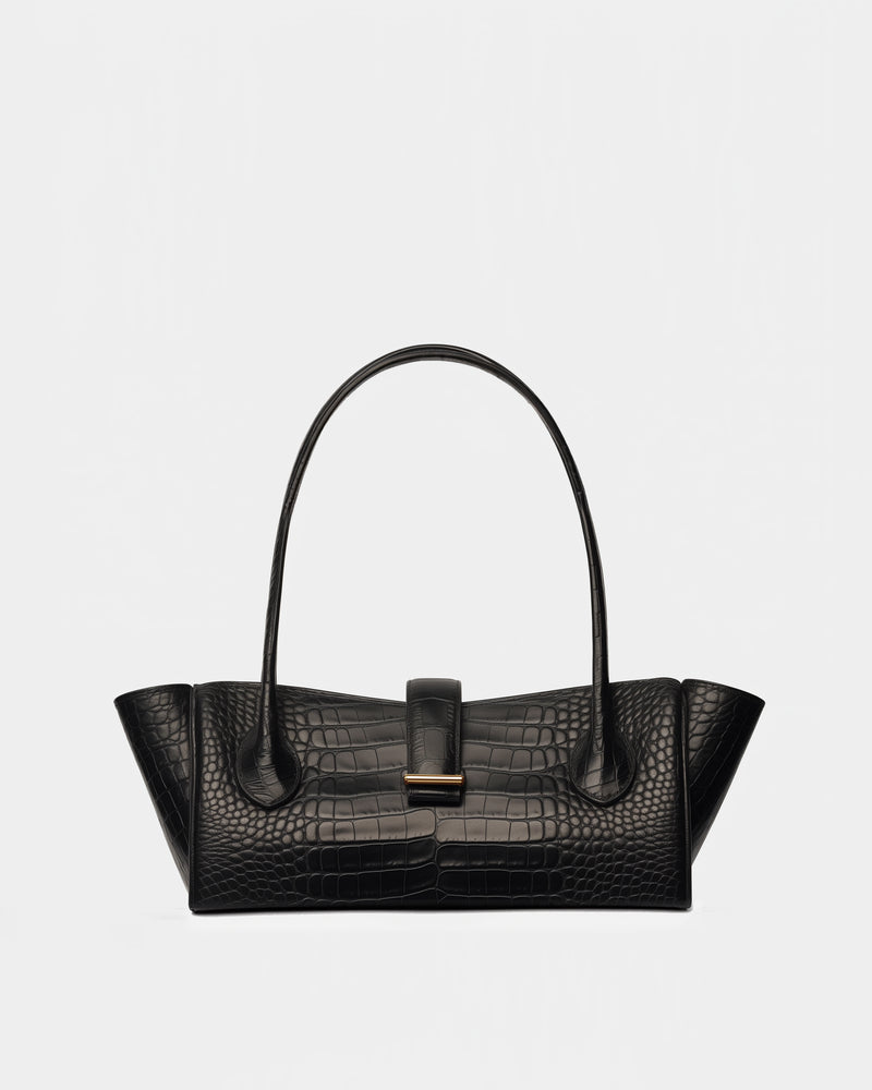 Aaliyah Croc-Effect Top Handle Bag - Black