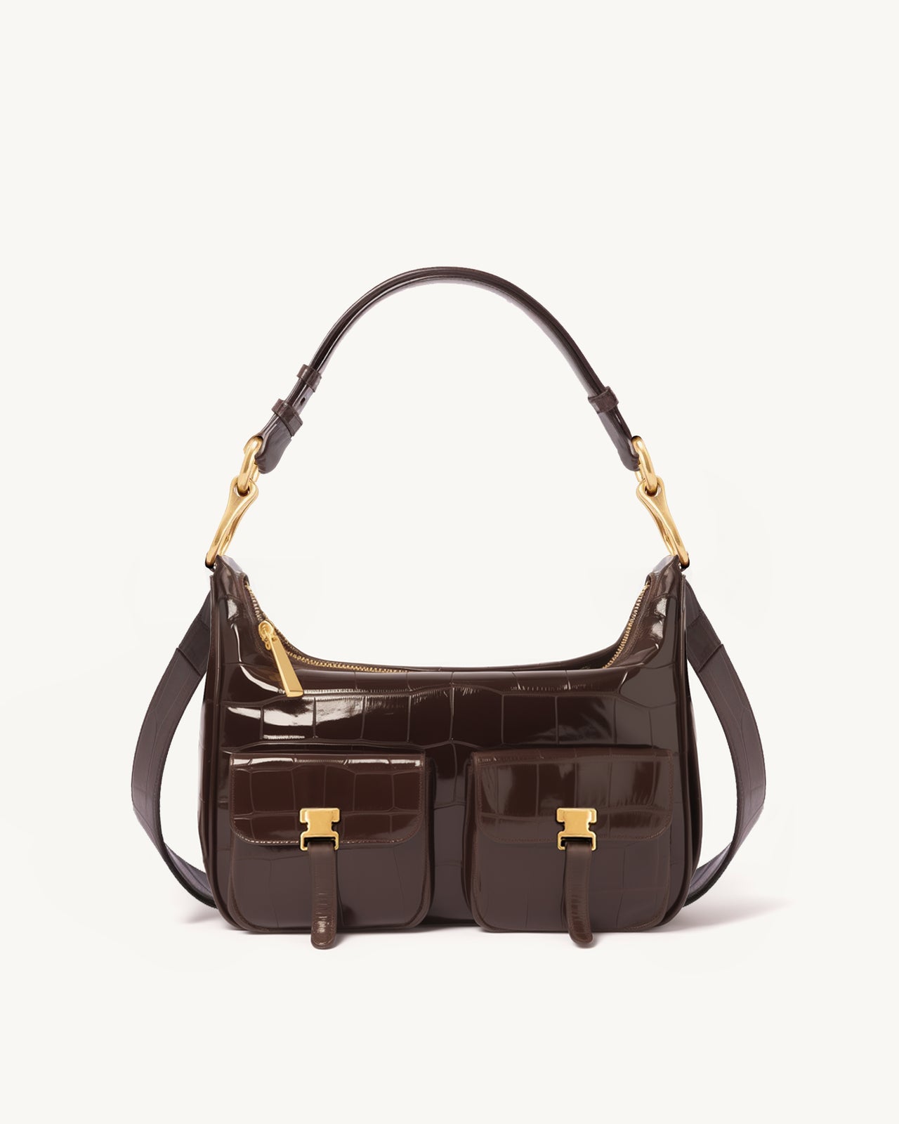 Alice Croc-Effect Shoulder Bag - Brown