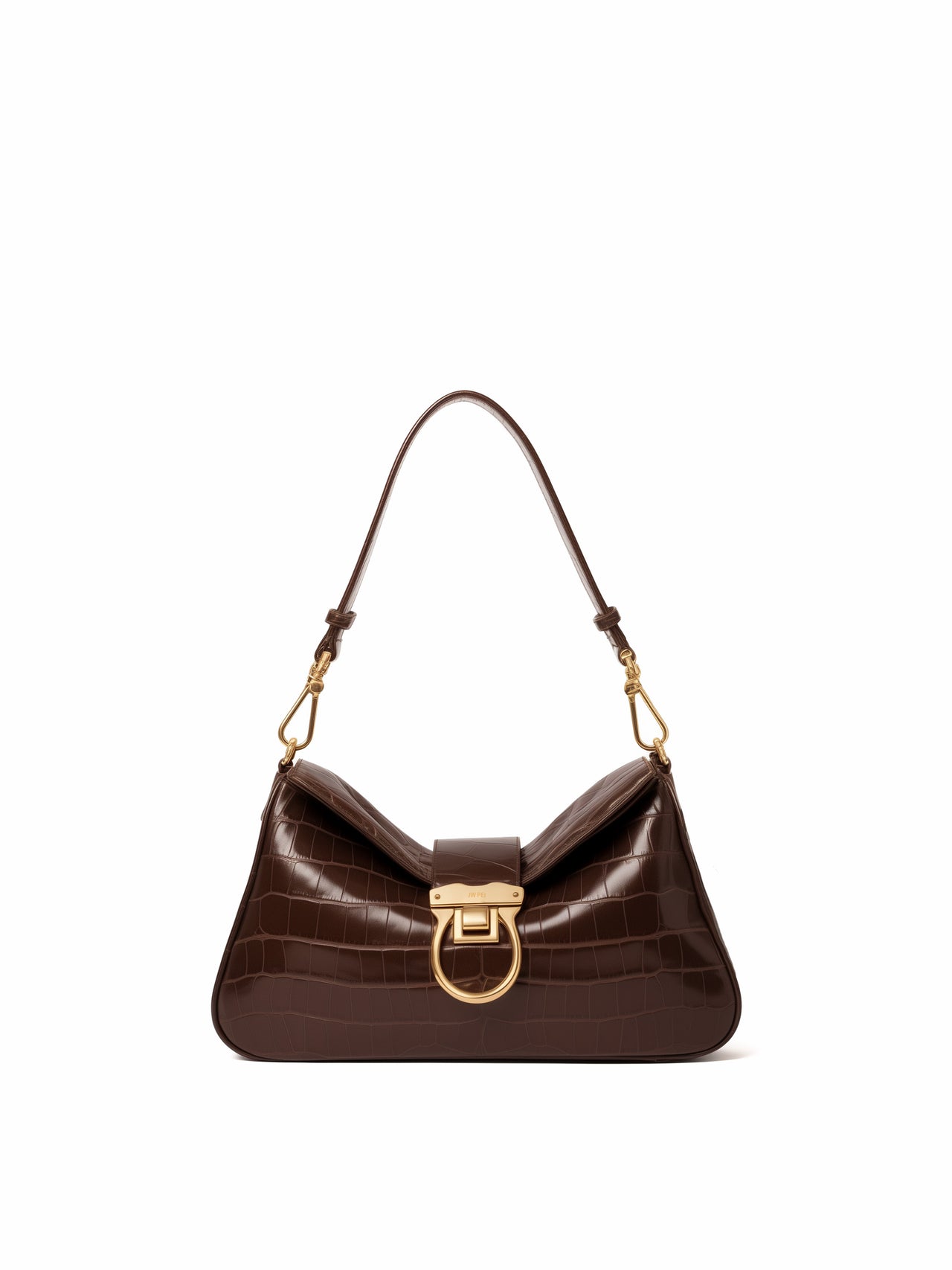 Naomi Croc-Embossed Shoulder Bag - Brown