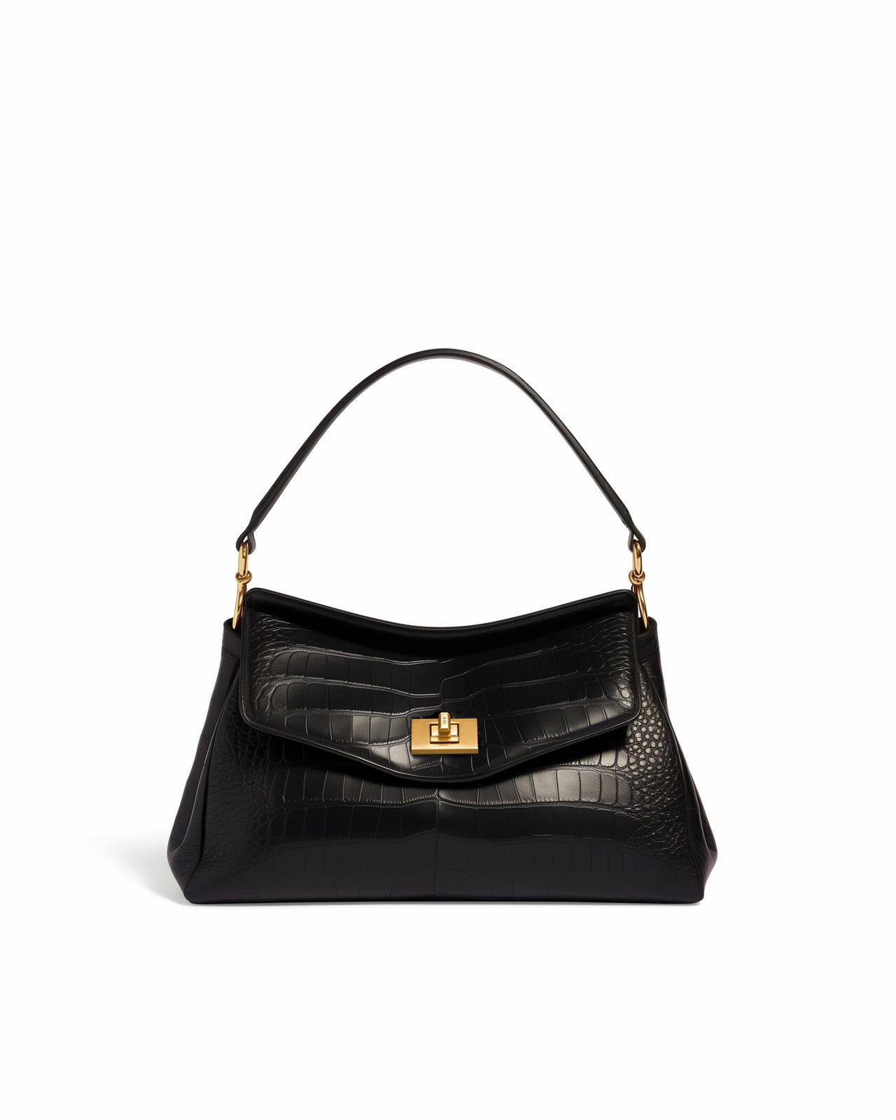 Mia Crocodile Embossed Shoulder Bag - Black