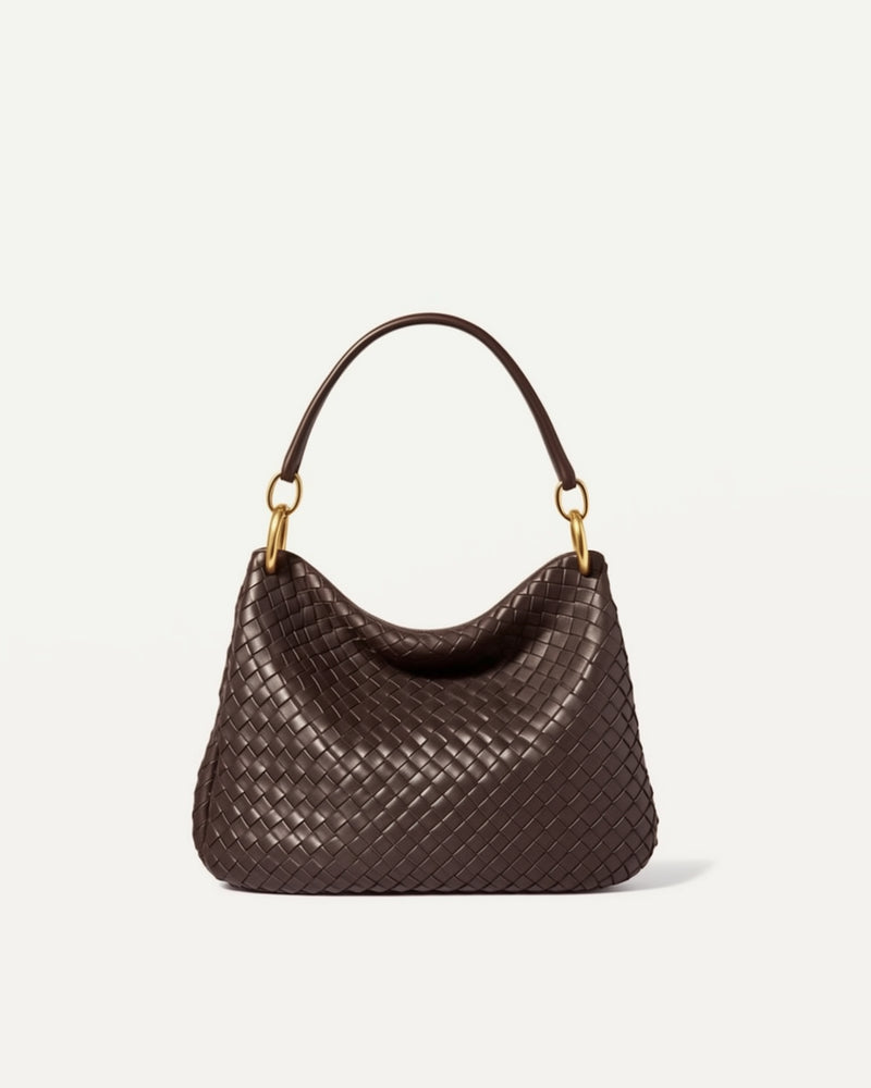 Hitomi Woven Leather Hobo Bag - Brown