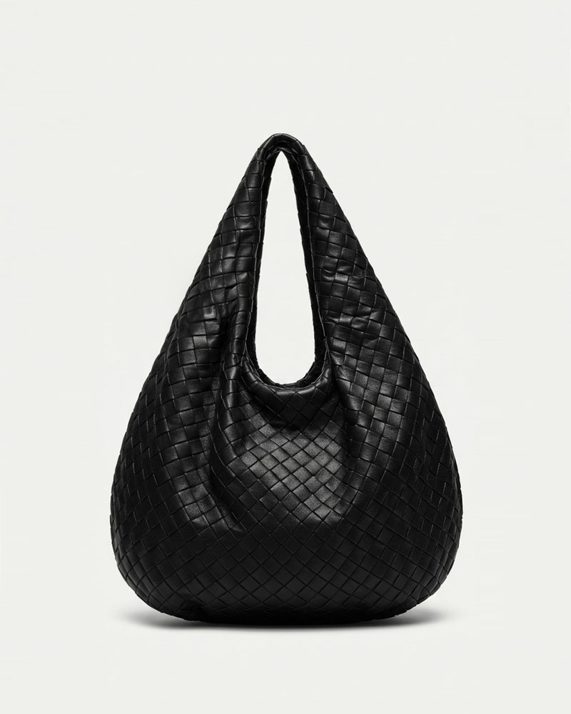 Claire Woven Leather Hobo Bag - Black