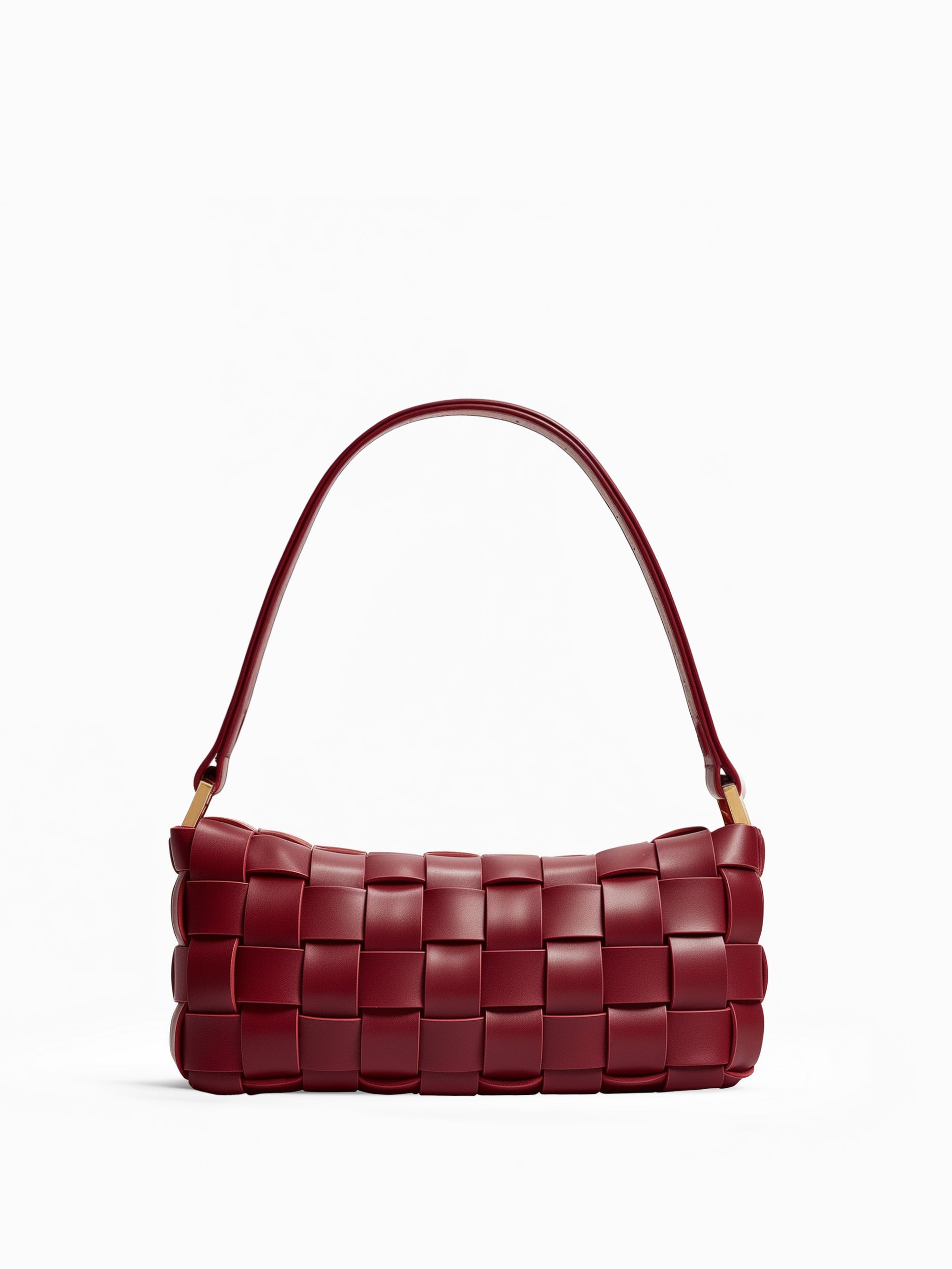 Josephine Woven Leather Shoulder Bag - Burgundy