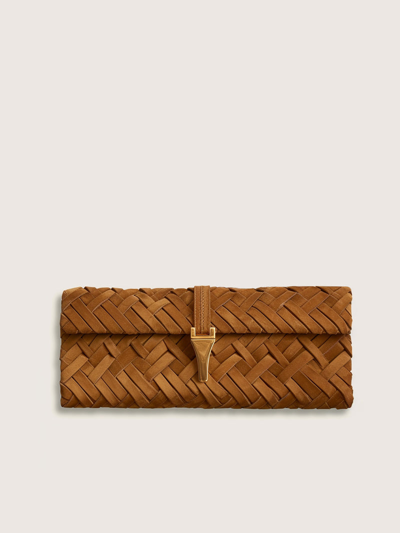 Zaria Woven Clutch - Brown