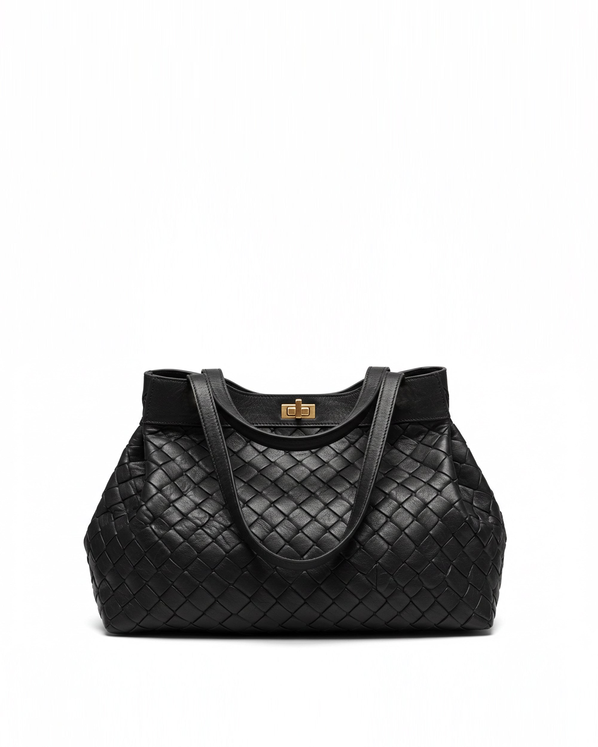 Eva Woven Leather Duffle Bag - Black