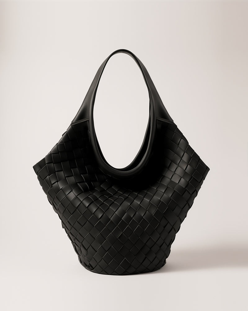 Ruby Woven Leather Tote Bag - Black