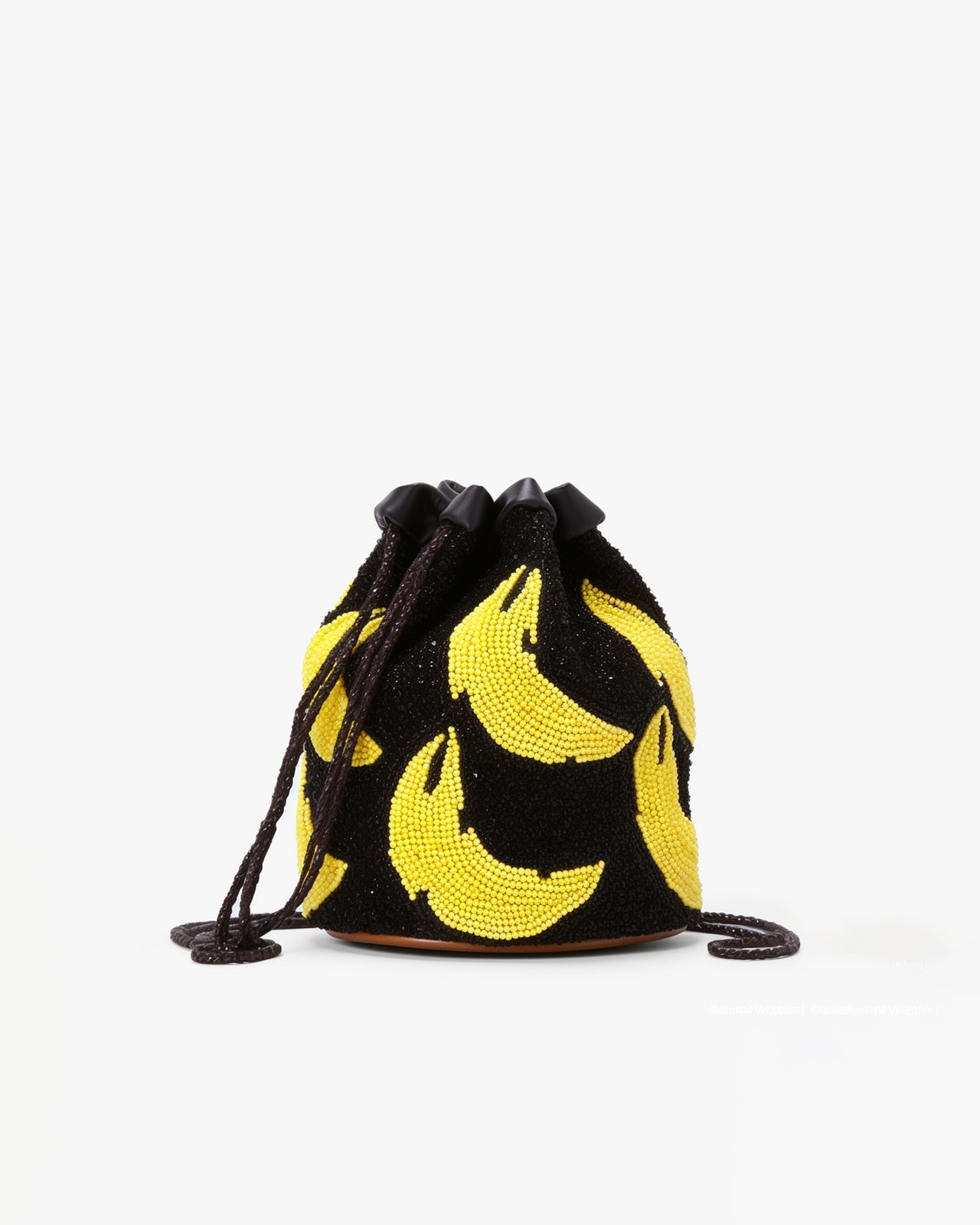 Emily Banana Beaded Bucket Bag - Black/Yellow