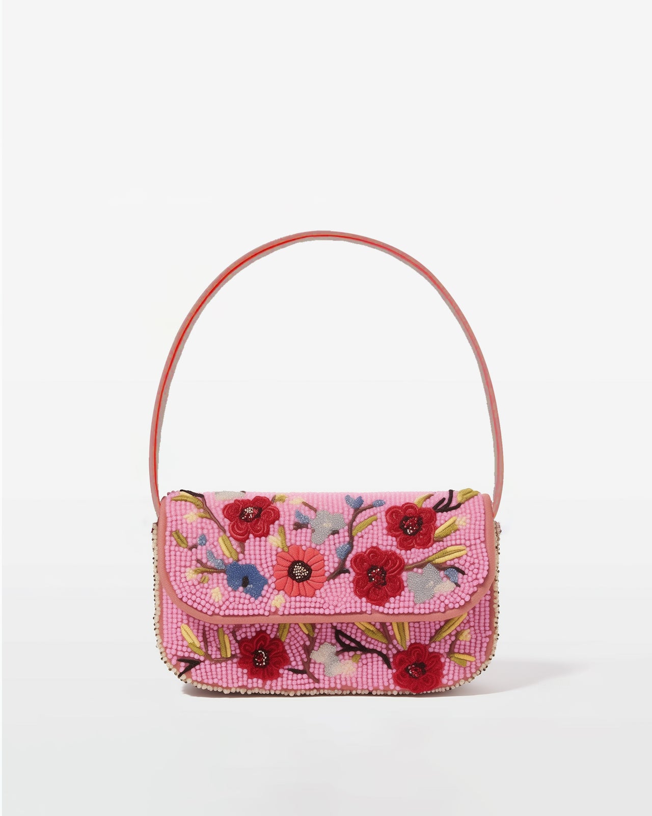 Lucy Beaded Floral Shoulder Bag - Pink