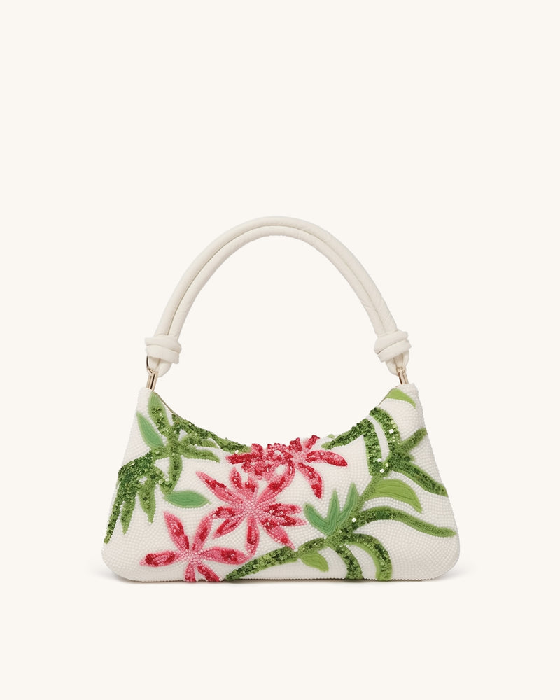 Everly Sequined Floral Hobo Bag - White