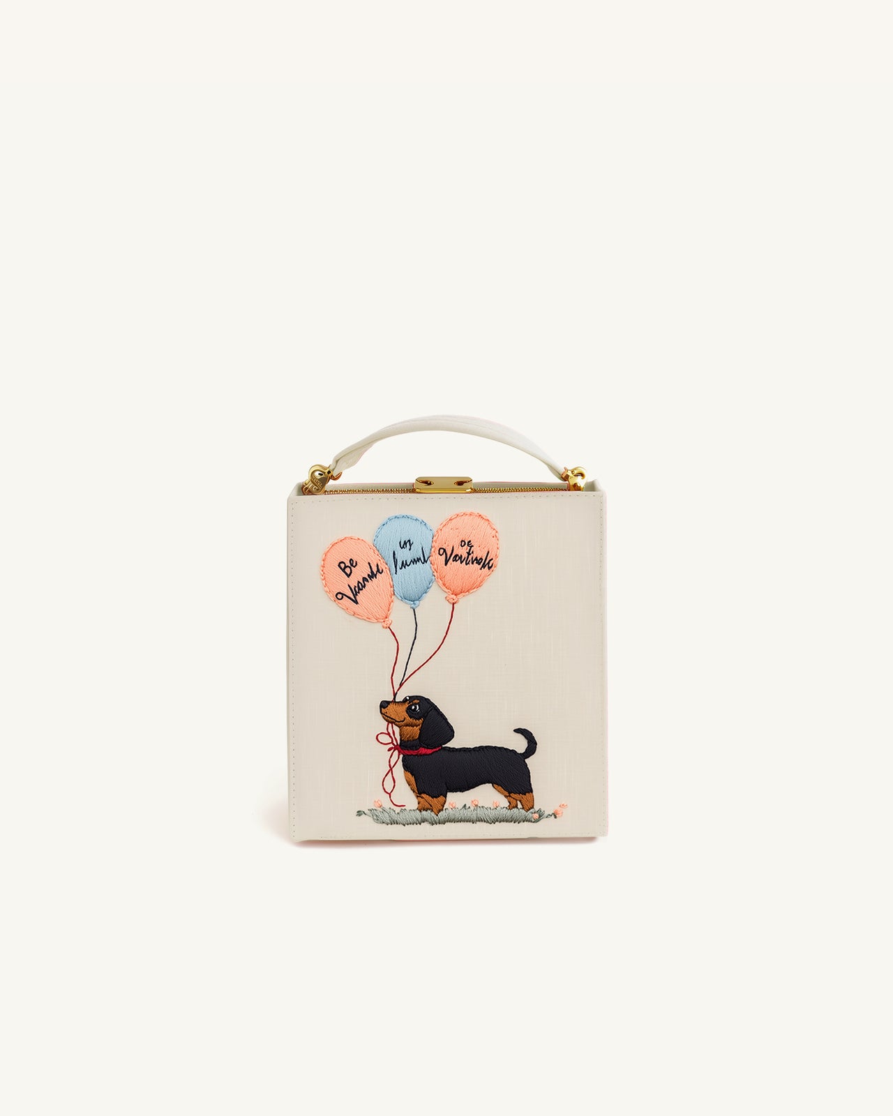 Vivian Balloons & Dachshund Book Clutch - Cream