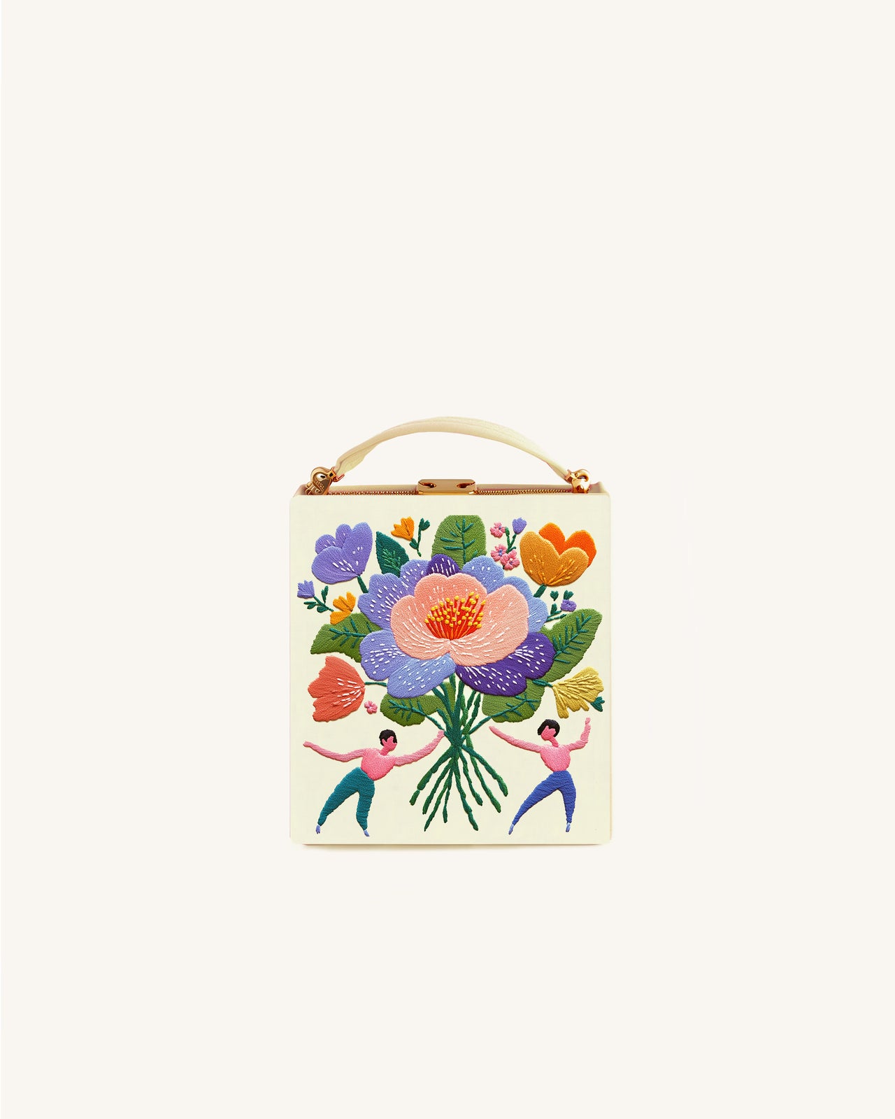 Aaliyah Flower Basket Box Clutch - Cream