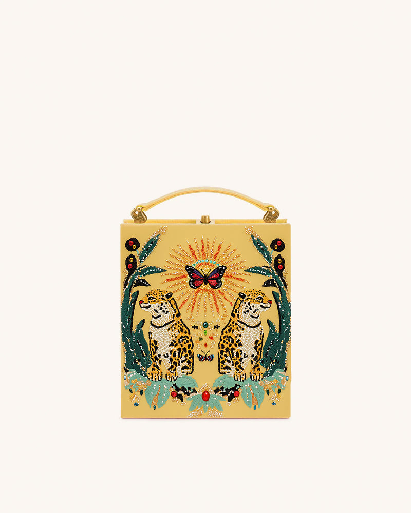 Naomi Jungle Leopard Box Clutch - Yellow