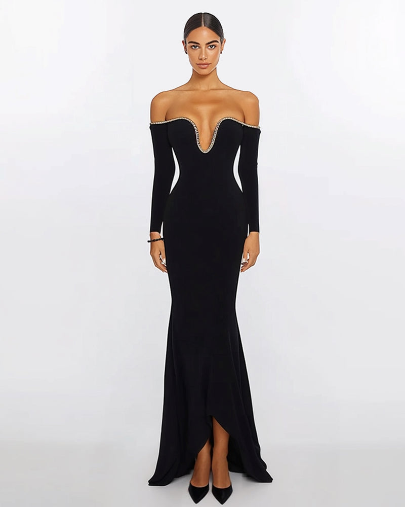 Allison Off-Shoulder Evening Gown - Black