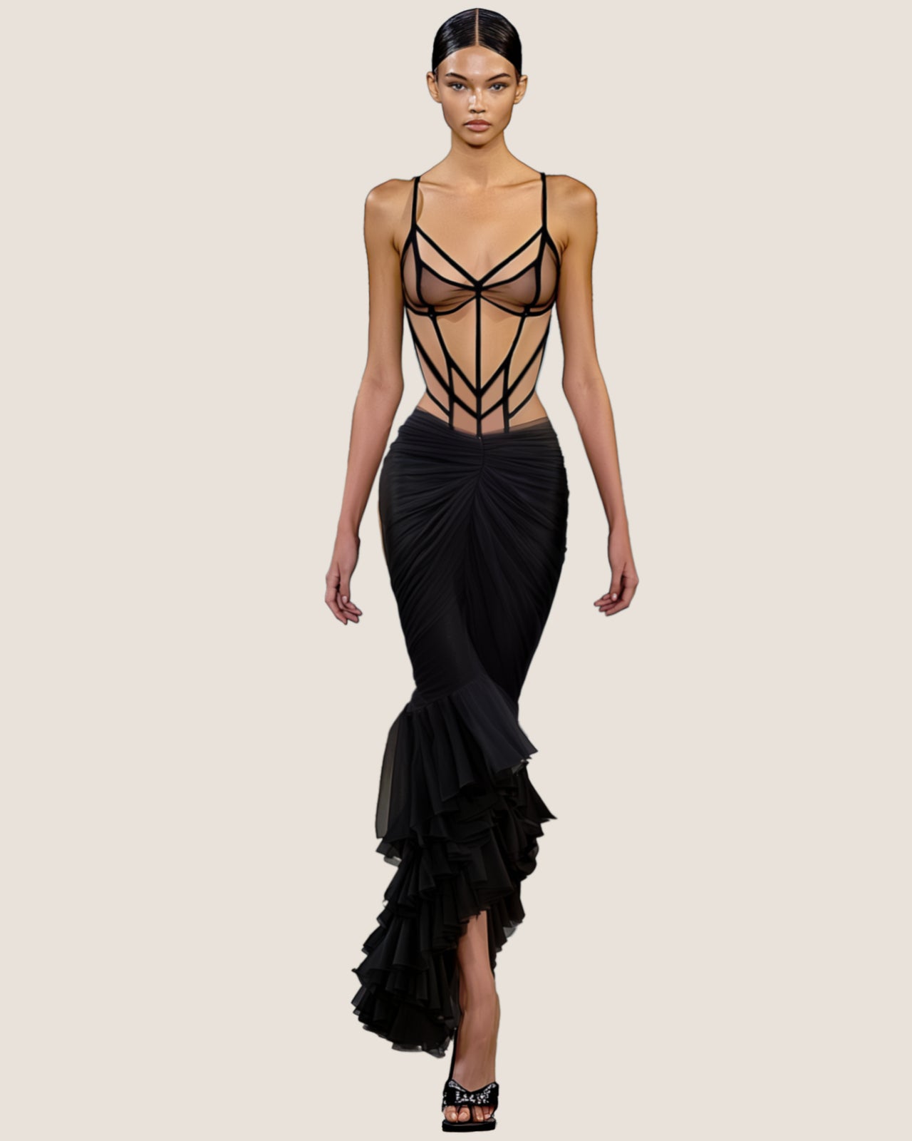 Ella Strappy Mermaid Gown - Black