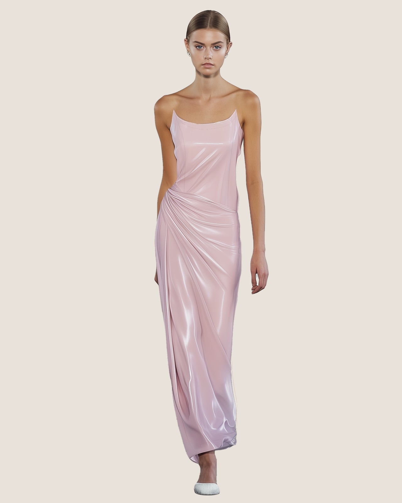 Faith High-Shine PU Slip Dress - Blush