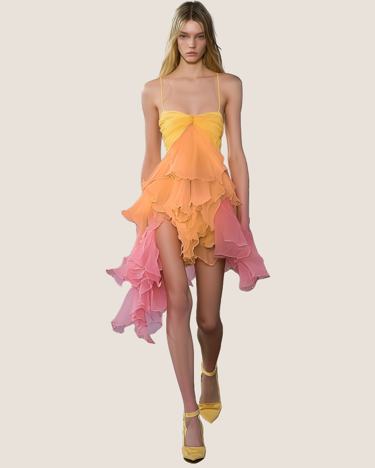 Claire Tiered Ruffled Dress - Yellow/Peach