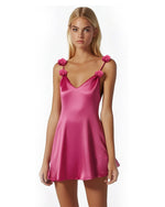 Paisley Satin Rose Strap Mini Dress - Pink