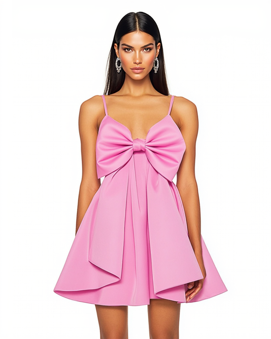 Ellie Bow Embellished Fit-and-Flare Mini Dress - Pink