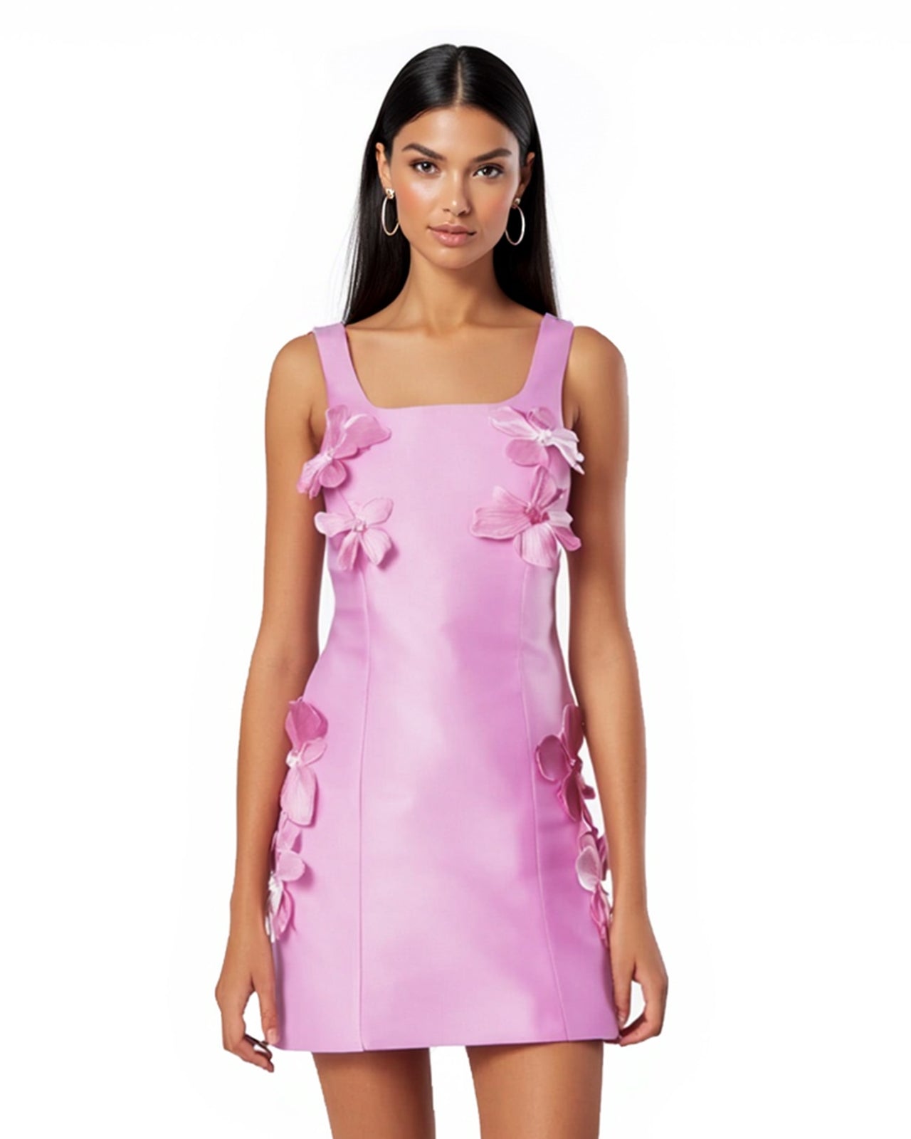 Clarisse Floral Appliqué Sleeveless Mini Dress - Pink