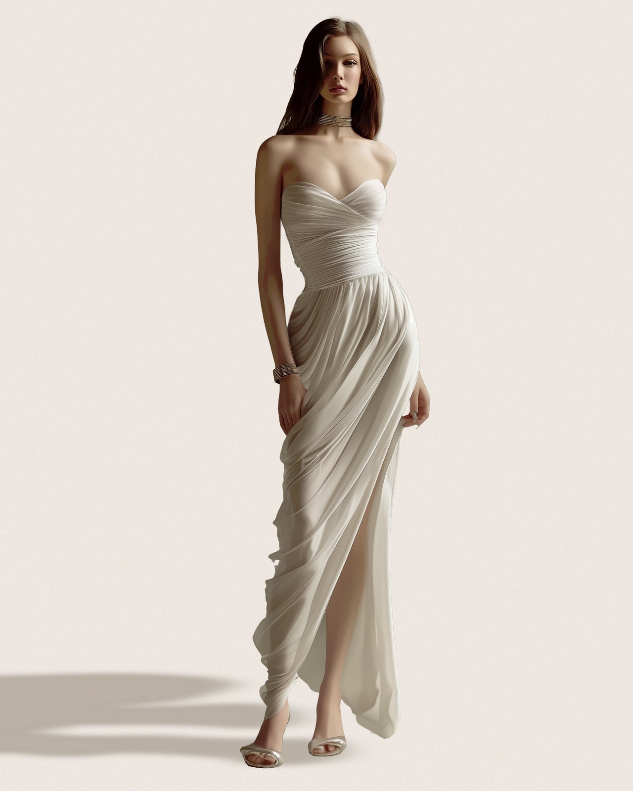 Josephine Elegant Draped Gown - Beige