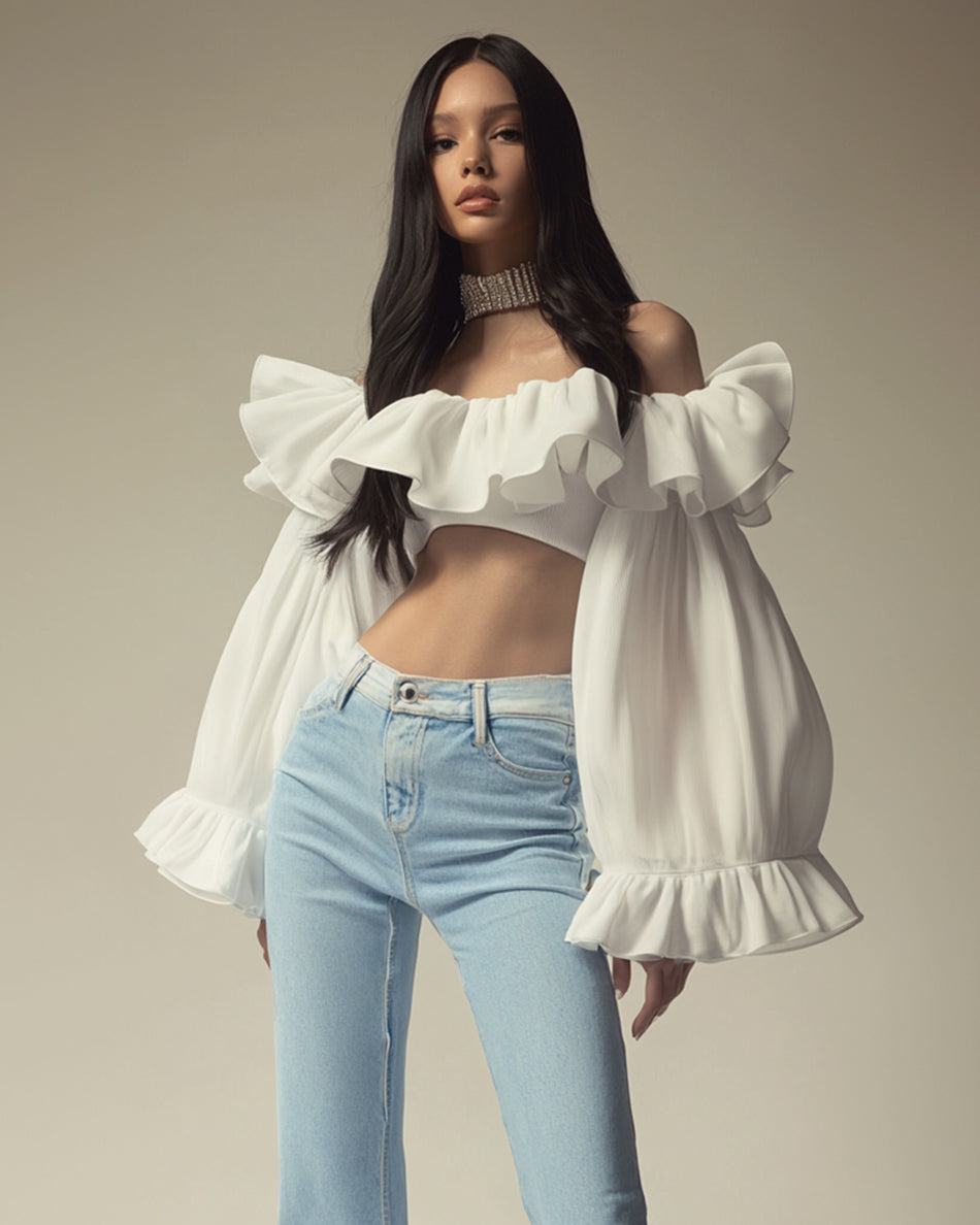 Eva Off-Shoulder Ruffle Blouse - White