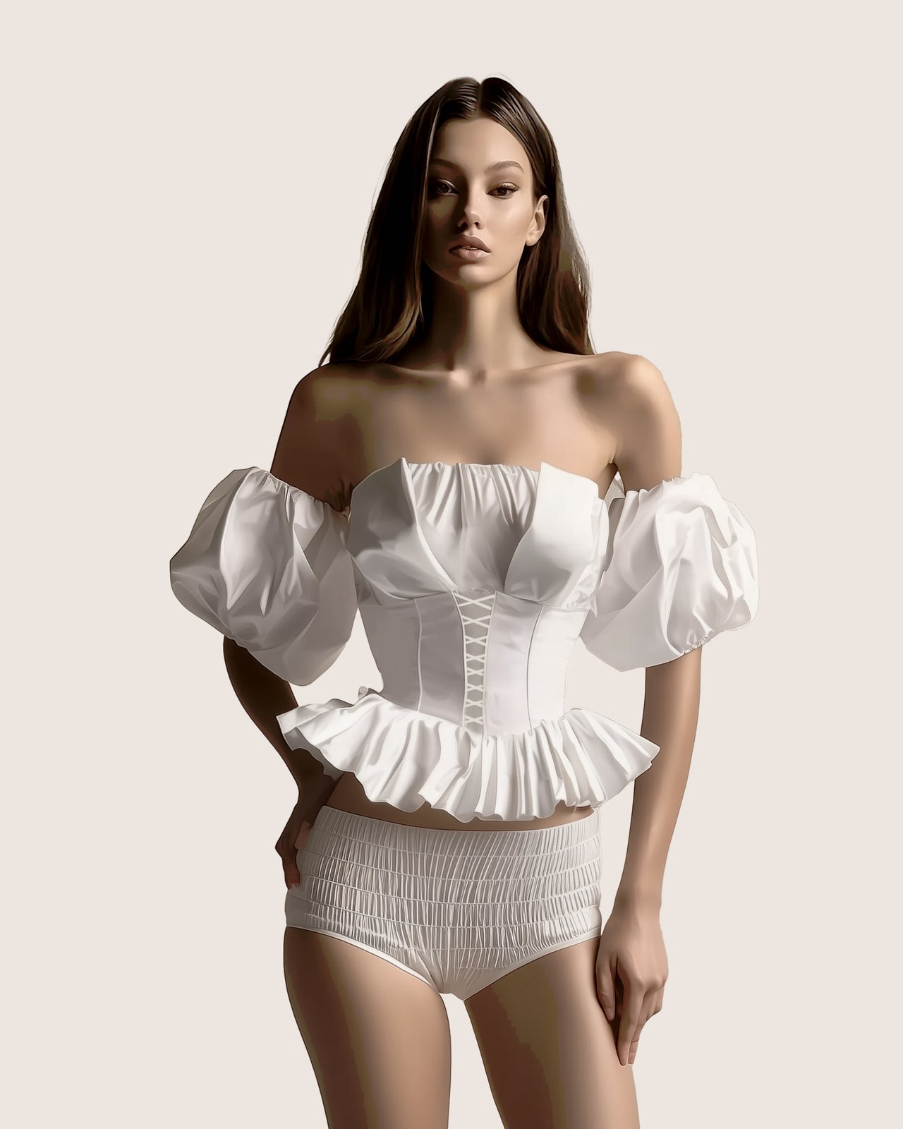 Allison Puff Sleeve Corset Top - White