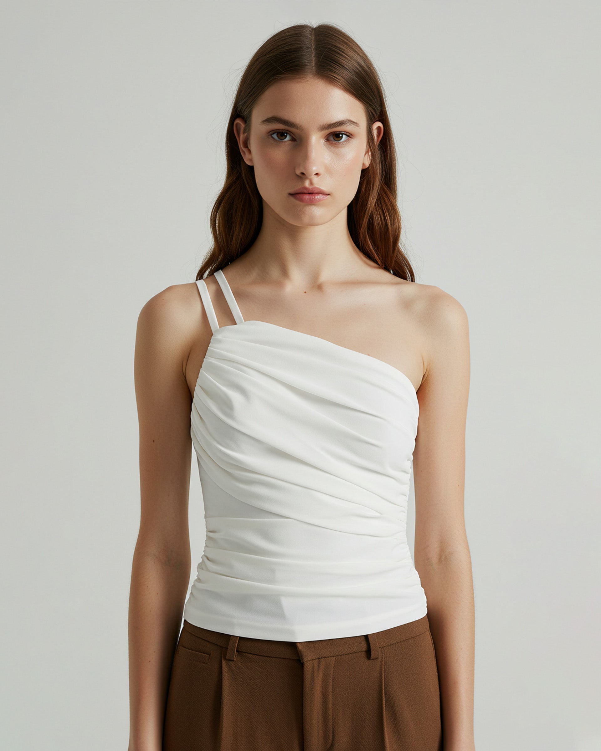 Nevaeh Asymmetrical Ruched Top - White