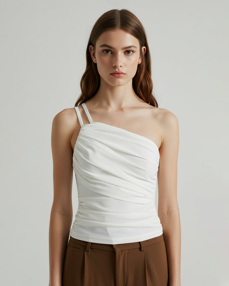 Nevaeh Asymmetrical Ruched Top - White