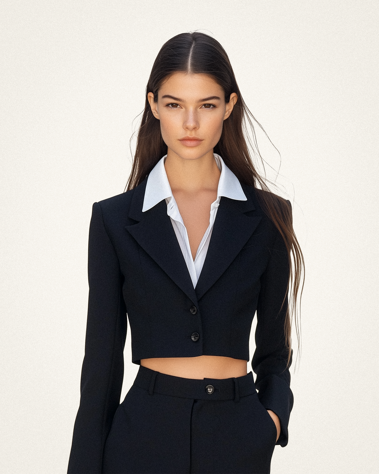 Sadie Cropped Double Collar Tailored Blazer - Black