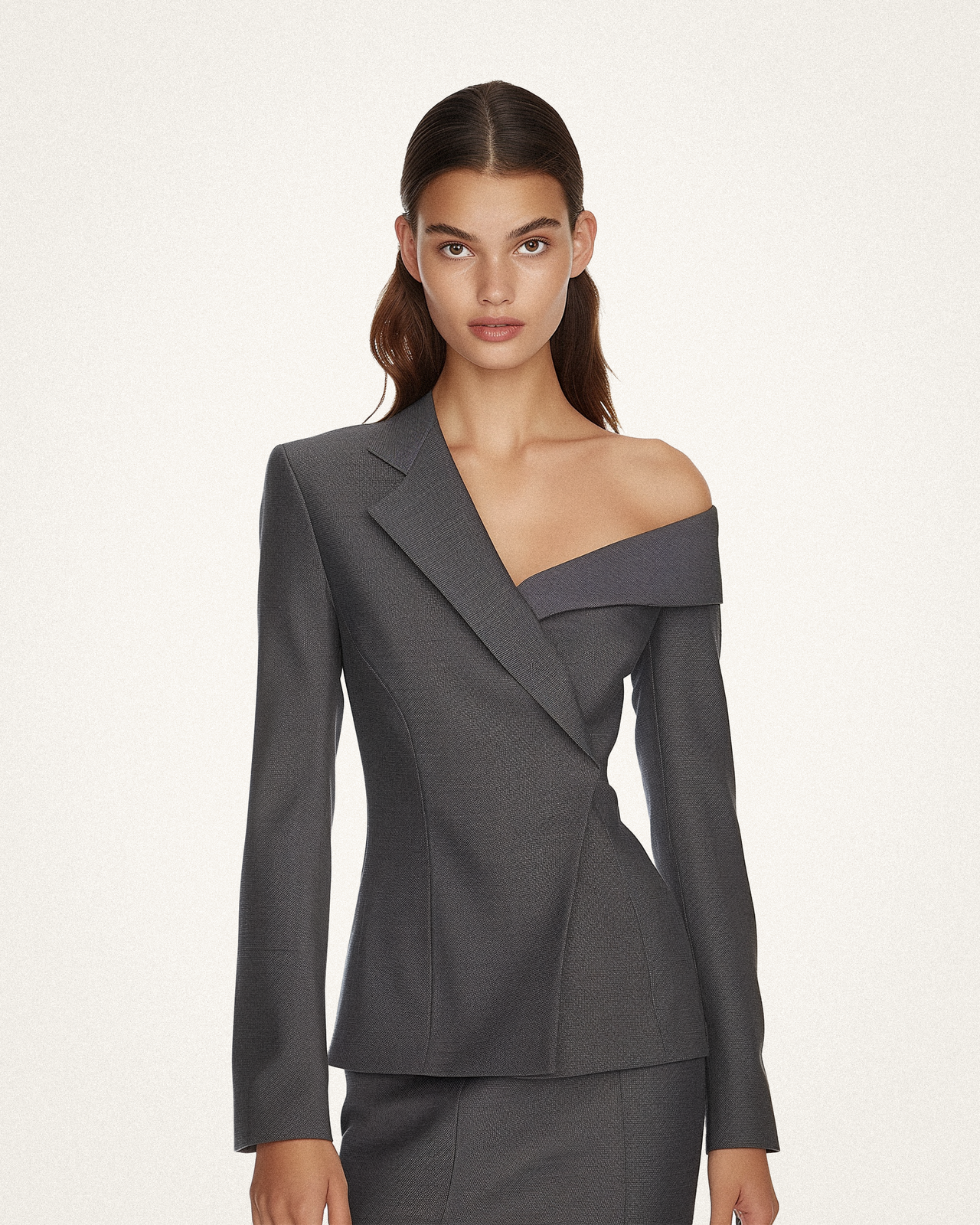 Arianna Off-Shoulder Wrap Blazer - Gray