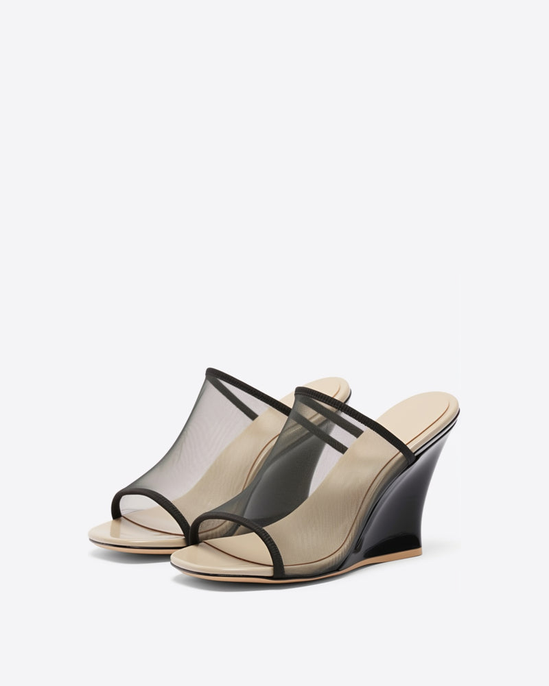 Ella Transparent Strap Mules - Black/Beige