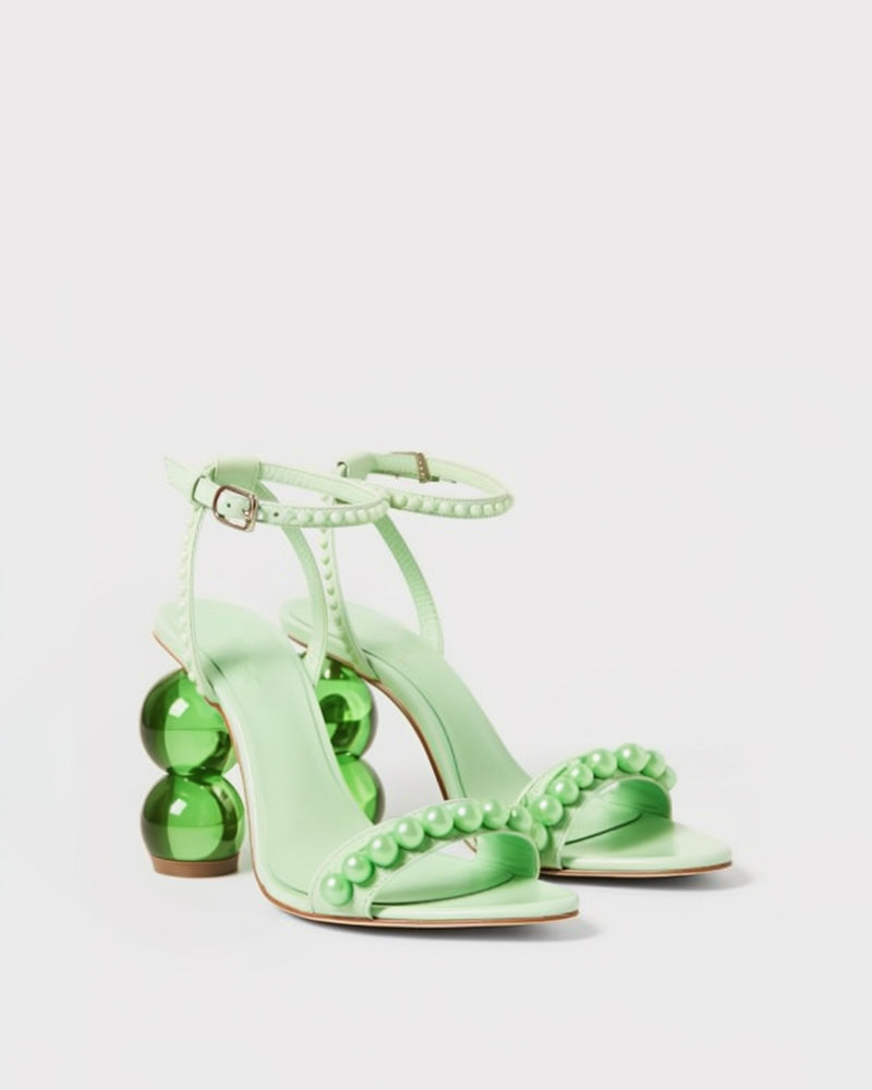 Jade Pearl Embellished Heel Sandals - Mint Green