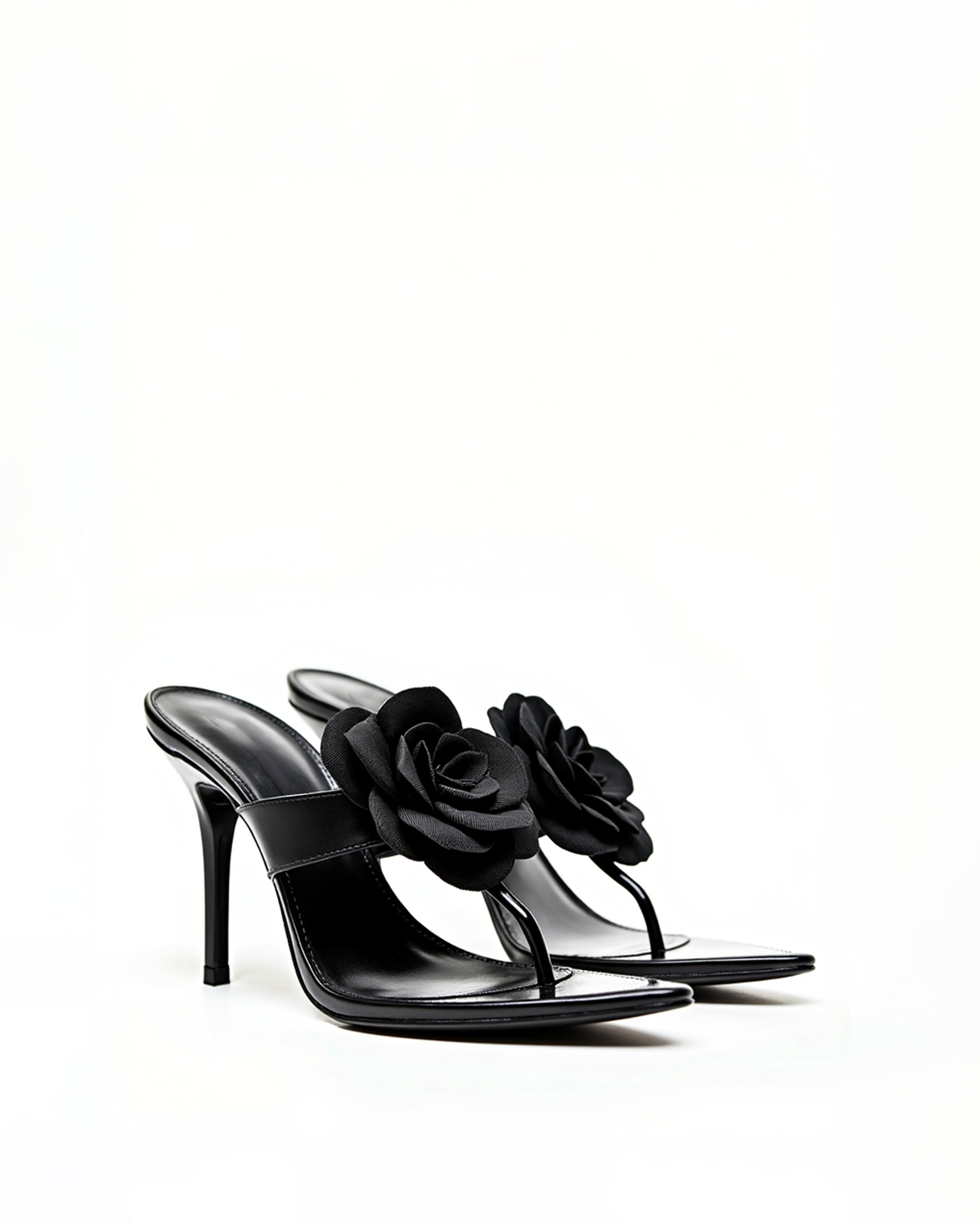 Violet Floral Applique Heels - Black