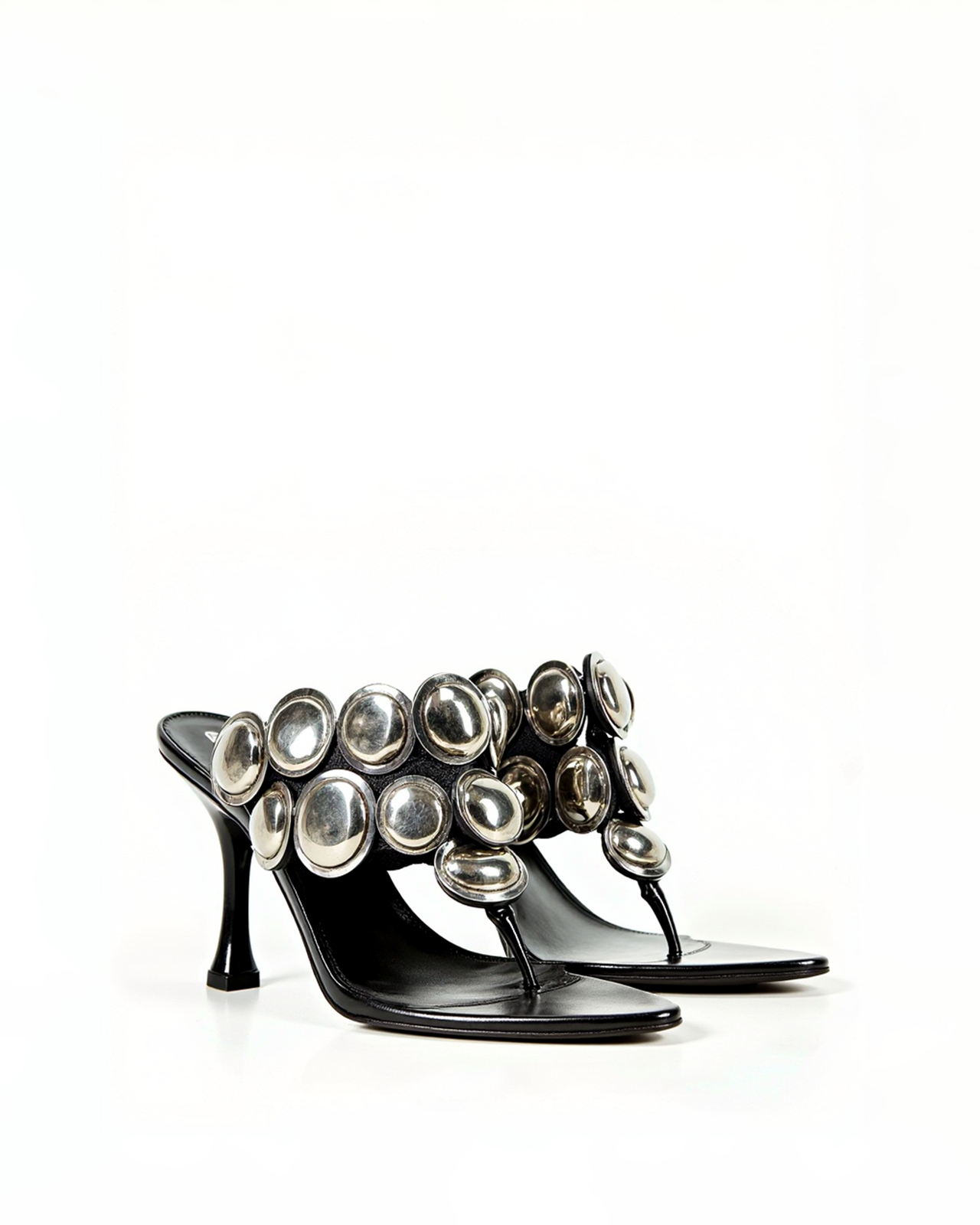 Ivy Metallic Disc Embellished Mules - Black