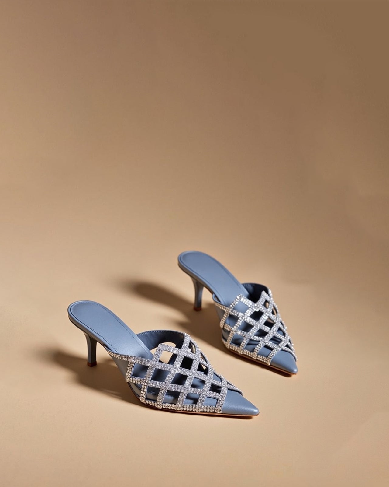 Eloise Embellished Mesh Mules - Blue