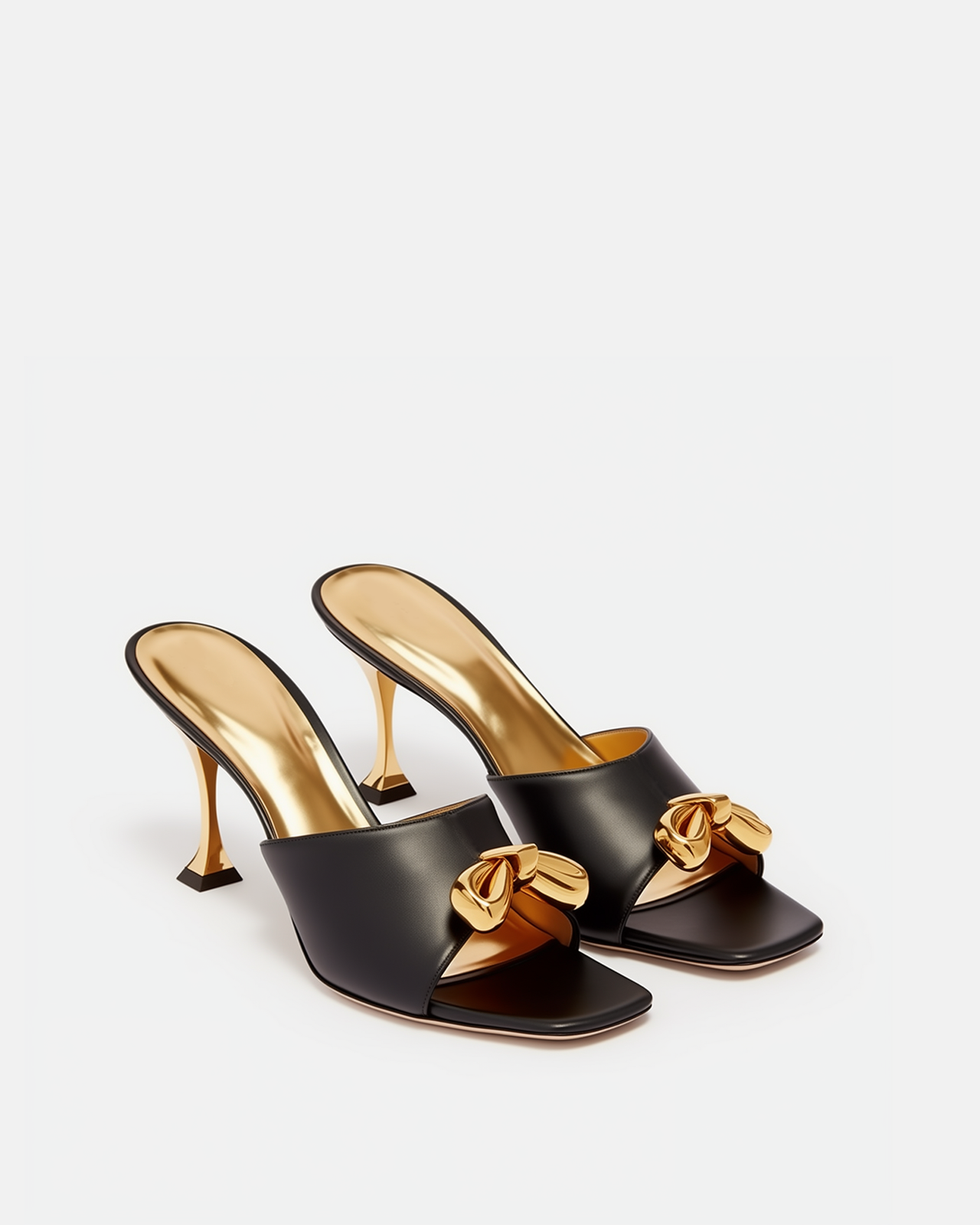 Arianna Bow Embellished Mules - Black/Gold