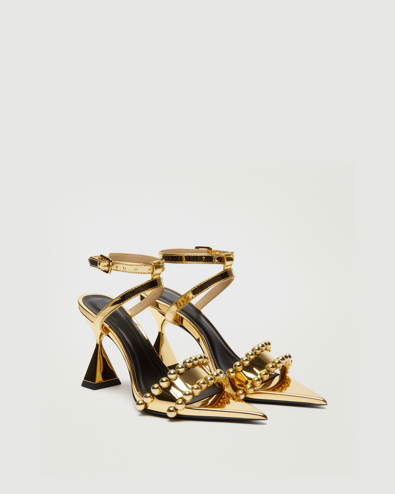 Bella Metallic Strappy Pointed-Toe Heels - Gold