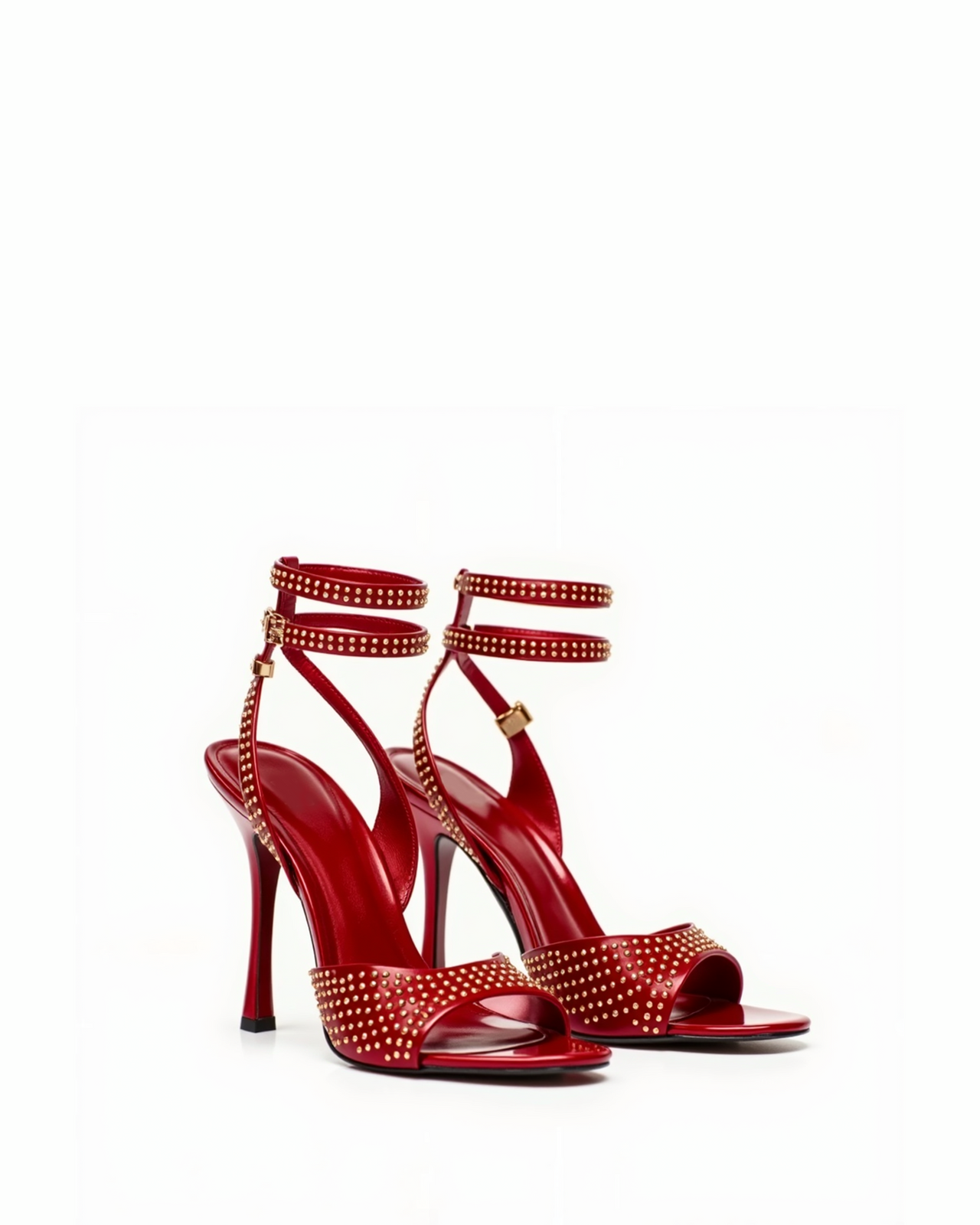 Madelyn Studded Ankle Strap Sandals – Red/Gold