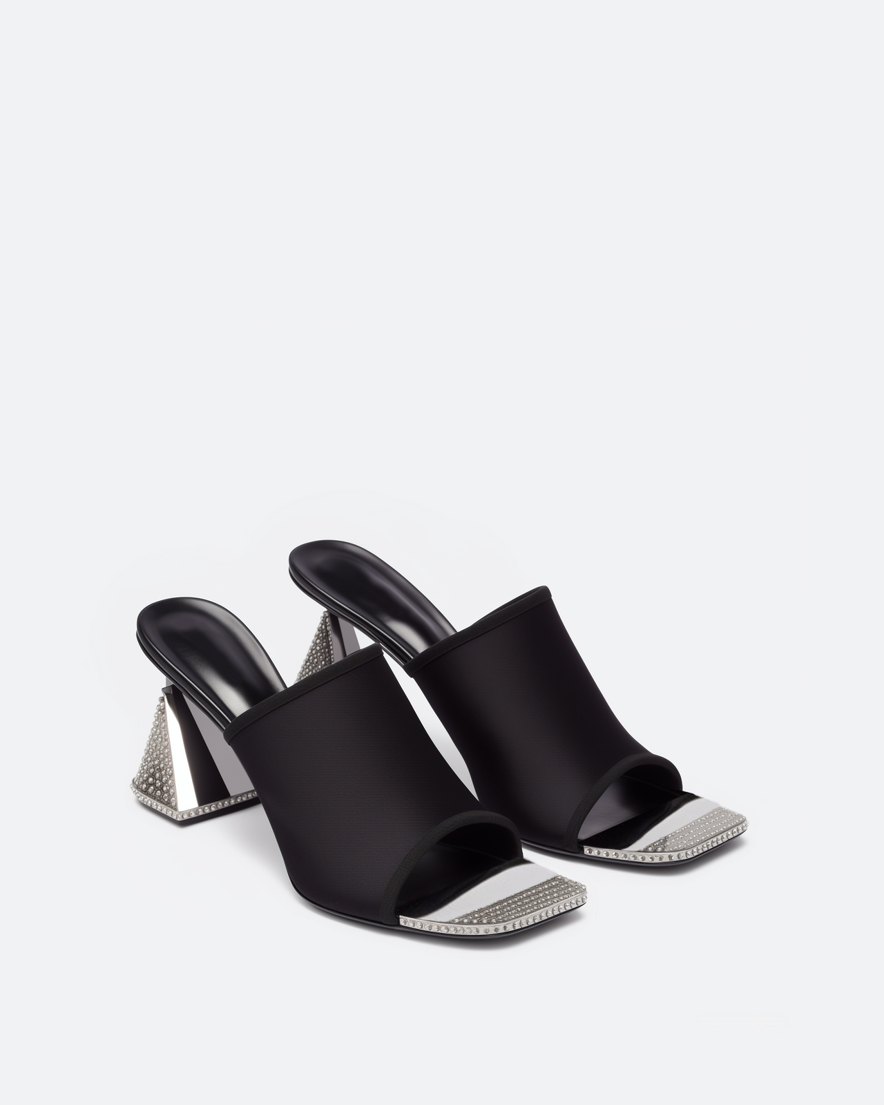 Melanie Embellished Geometric Block Heel Mules – Black/Silver