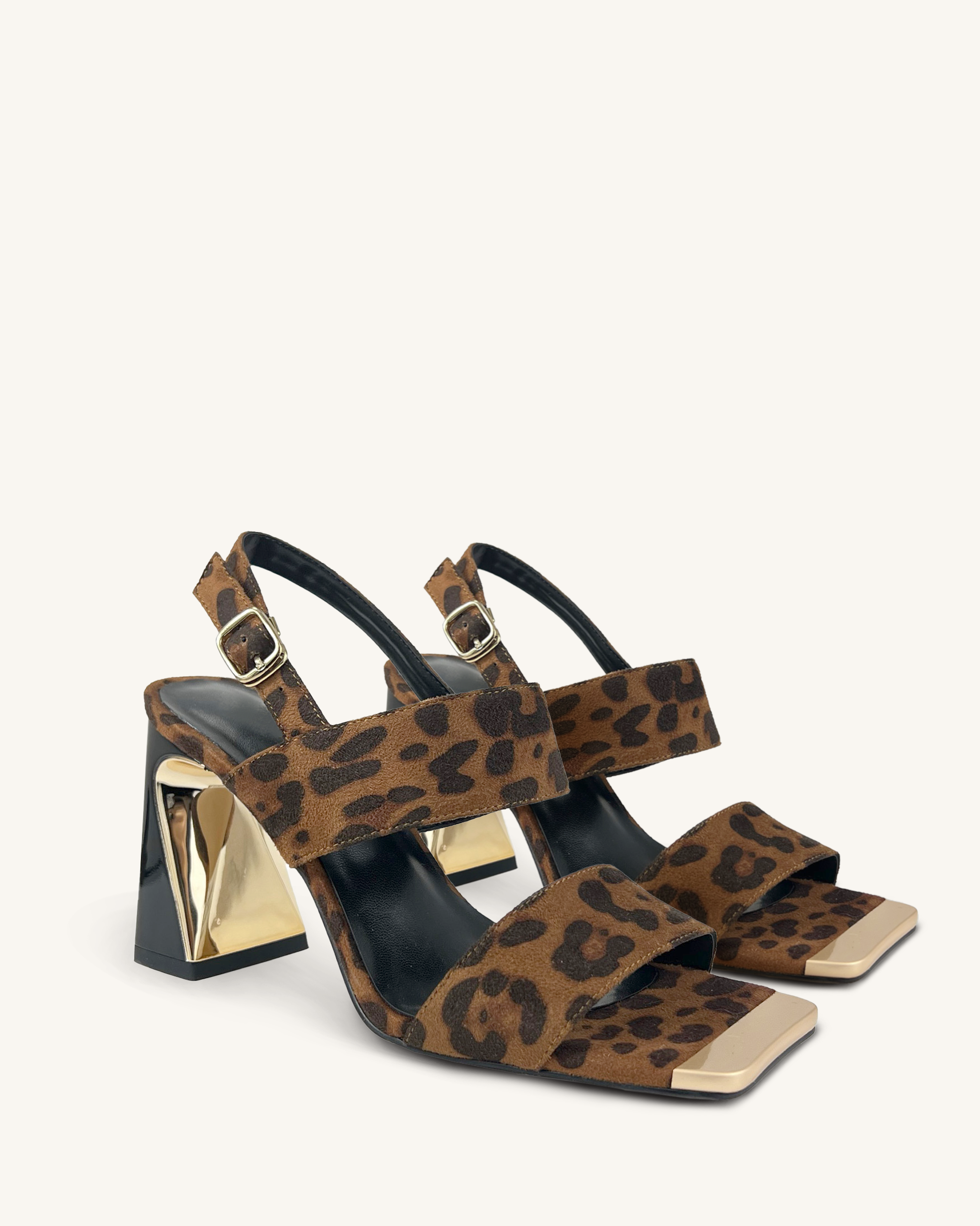 Eleanor Leopard Print Strappy Heels - Multicolor