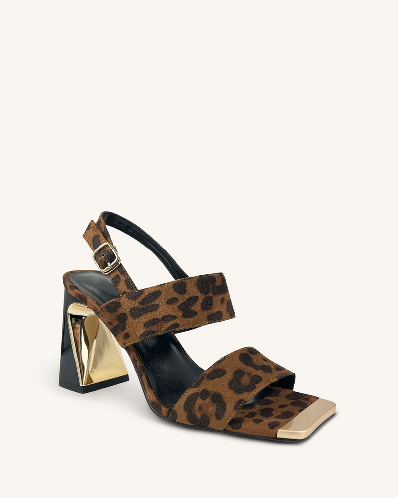 Eleanor Leopard Print Strappy Heels - Multicolor