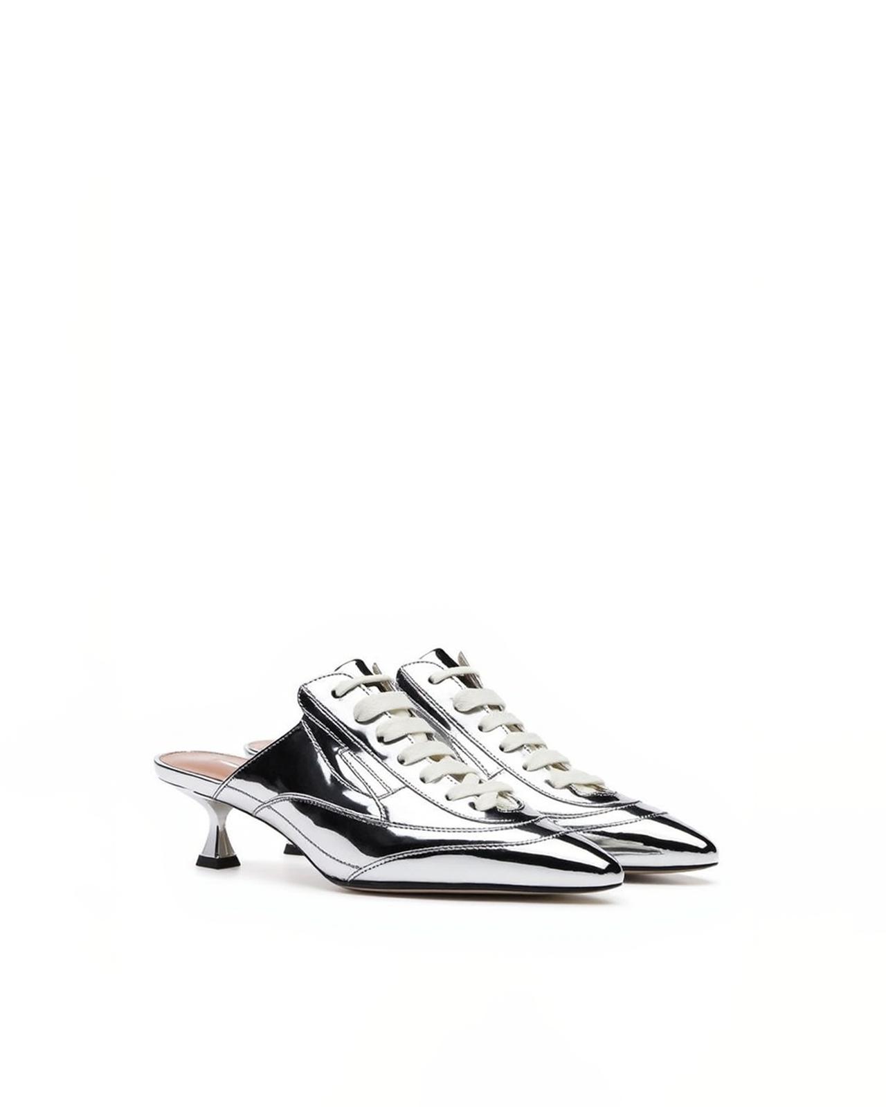 Harper Metallic Lace-Up Mules - Silver