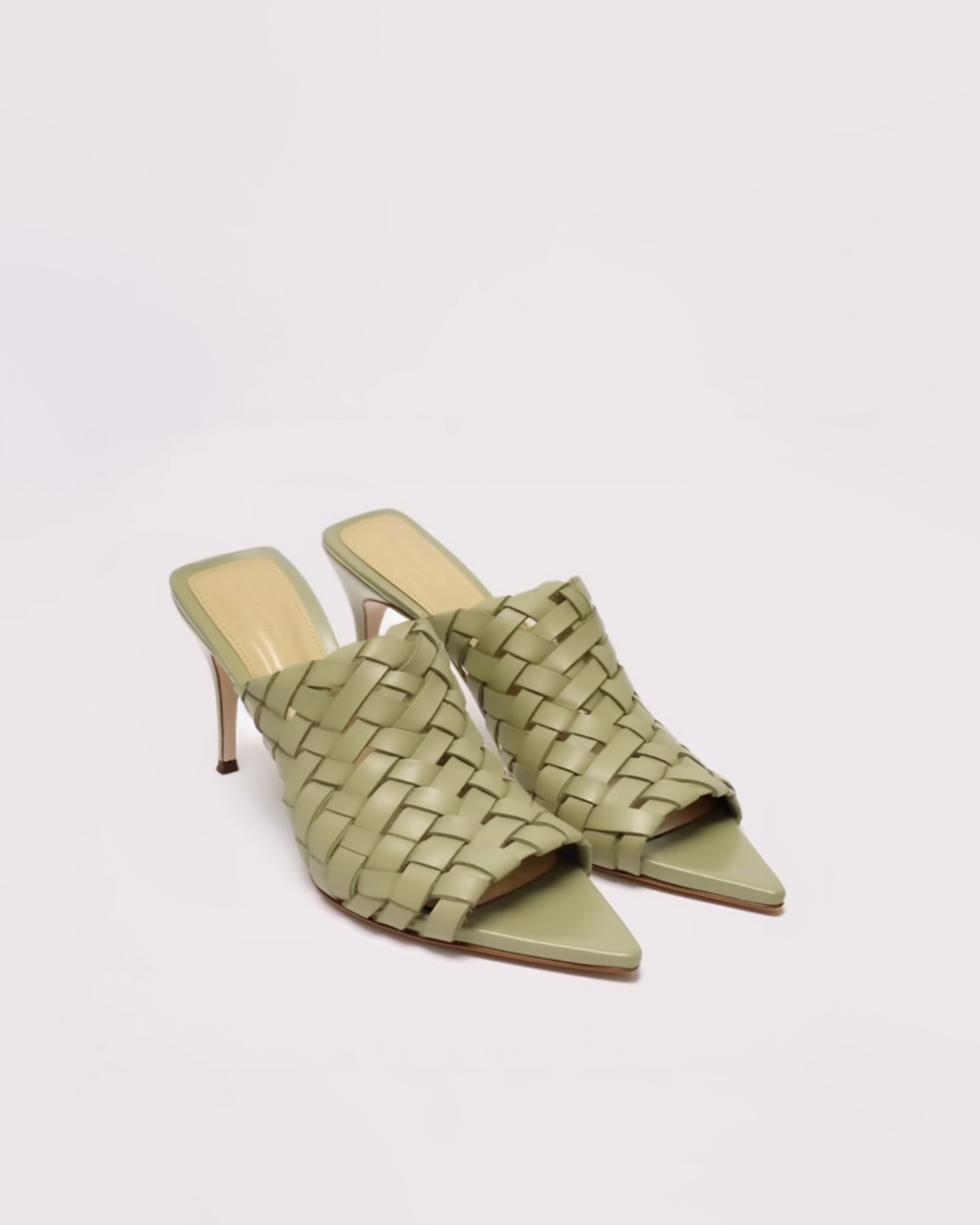 Hannah Woven Stiletto Mules - Green