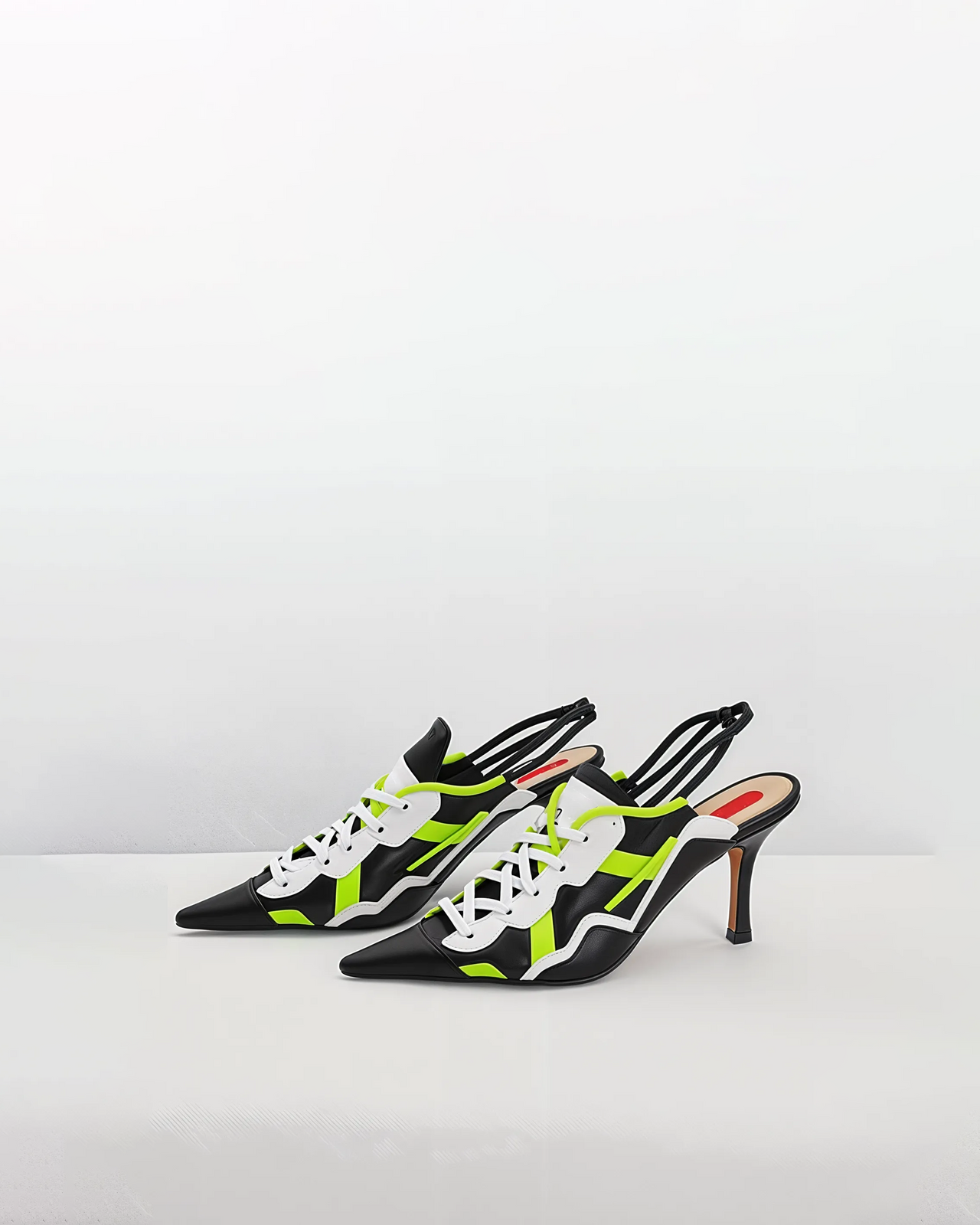 Kinsley Striped Pointed Heels - Black/Neon