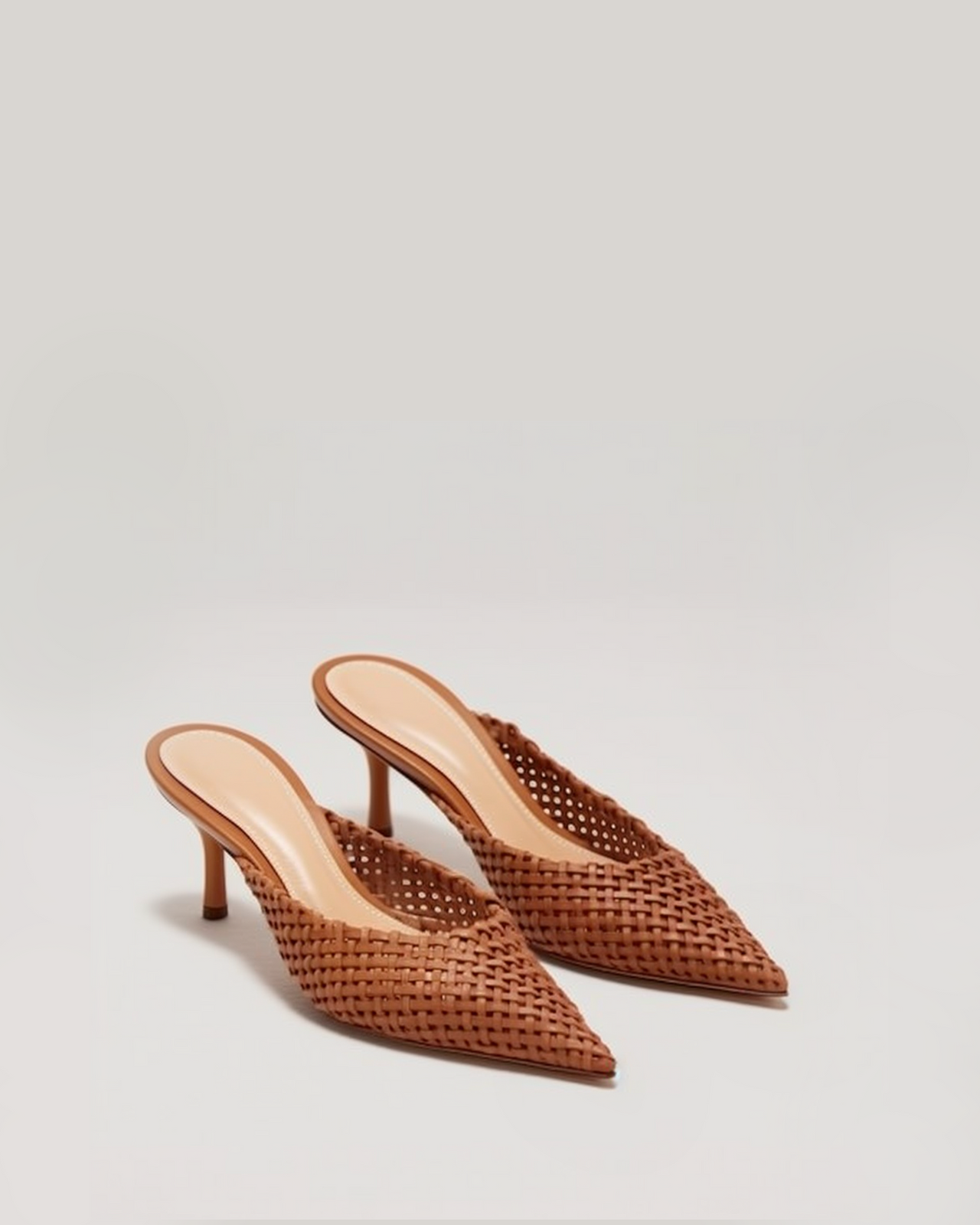 Anna Woven Pointed-Toe Mule Heels – Brown